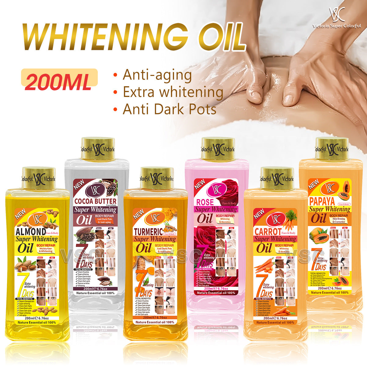 200ml Gold Whitening Body Bleaching Turmeric Super Whitening Oil Top Quality Hot Sell Tumeric Oil for Skin Lightening