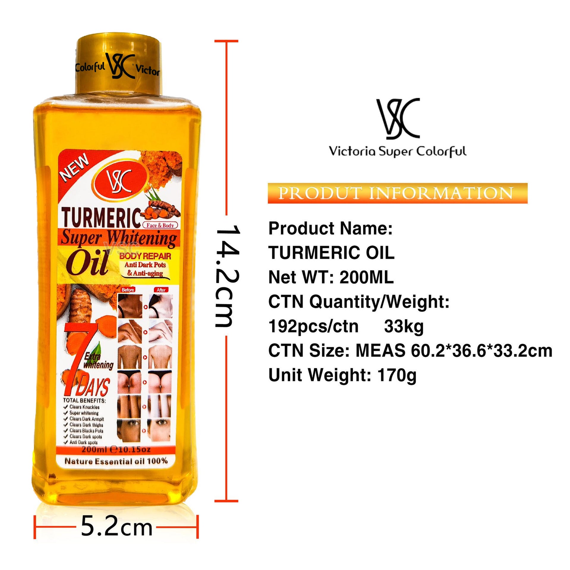 200ml Gold Whitening Body Bleaching Turmeric Super Whitening Oil Top Quality Hot Sell Tumeric Oil for Skin Lightening