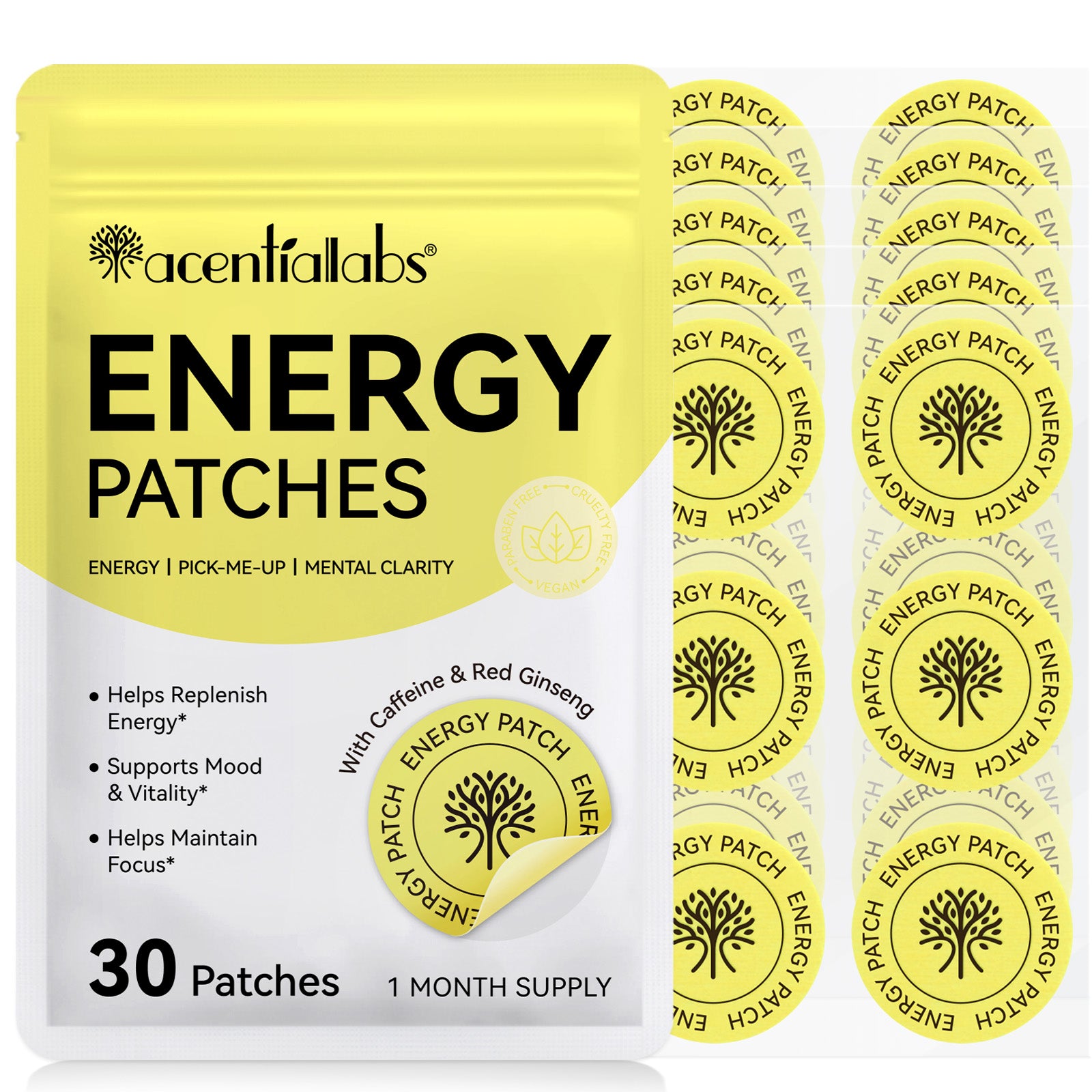 Acentiallabs Energy Transdermal Patches Boost Energy Focus Support Healthcare Supplement Stickers Energy Patches for Men & Women