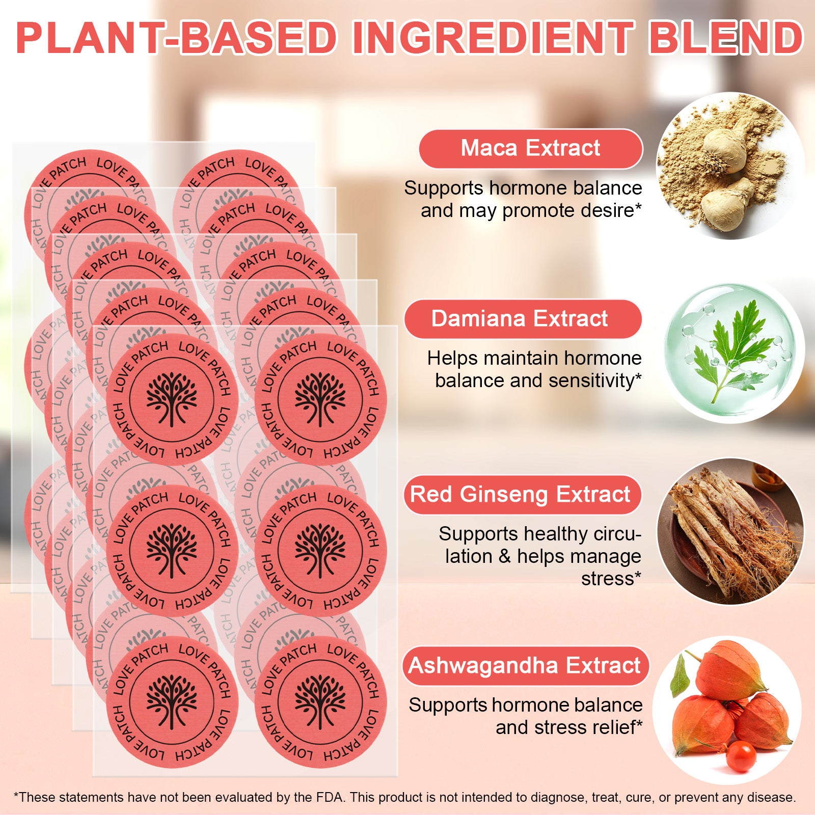 Acentiallabs Organic Maca Damiana Red Ginseng Ashwagandha Extract Transdermal Patch Supports Libido Hormone Balance Love Patches