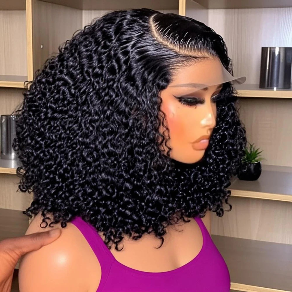 Brazilian Deep Water Wave Curly Bob 100% Human Hair Wigs Natural Black Deep Wave HD Lace Front 13x4 13x6 Transparent Lace Wigs