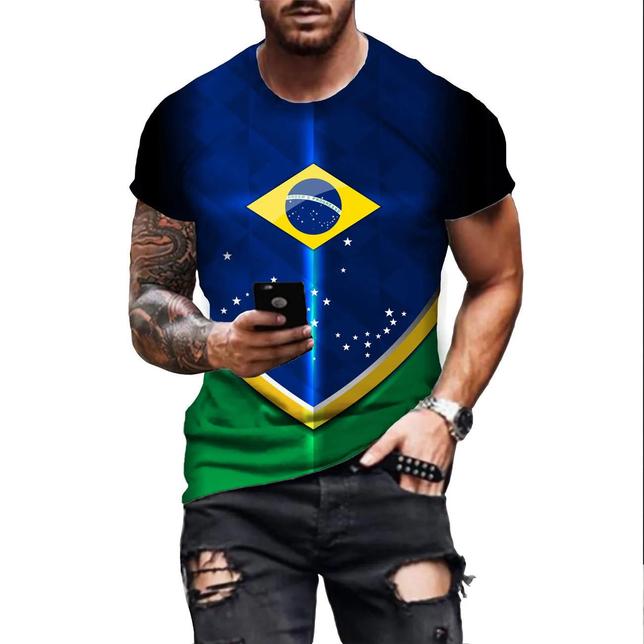 Man Fashion Brazil T Shirt Harajuku Men's Brasil Flag 3D Printing Casual Sports T-shirt Casual Short Sleeve Birl Tshirt
